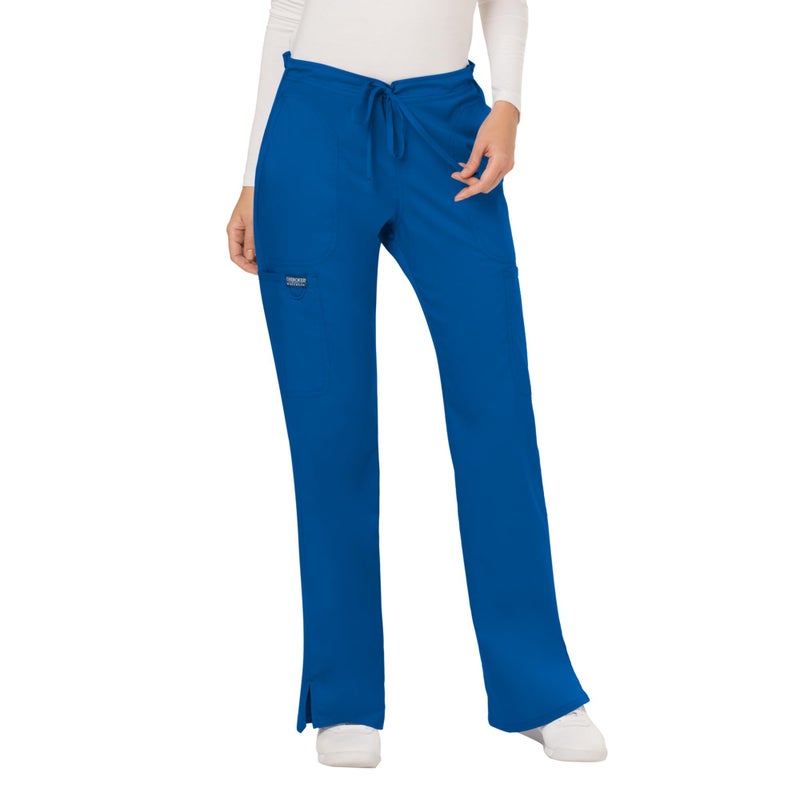 Cherokee WW Revolution by Cherokee Women's Mid Rise Moderate Flare Drawstring Pant Petite, Royal, X-Small Petite - Image 1